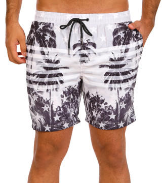 Thumbnail 1: Distortion Men's Stripe Palm Tree Print Swim Shorts  