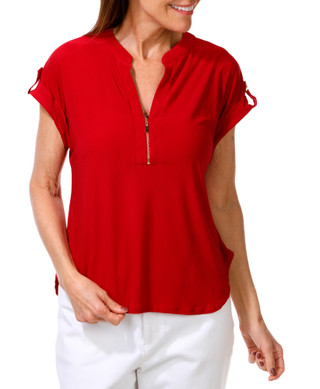 Thumbnail 1: Joie De Vivre Women's Cap Sleeve Quarter Zip Top 