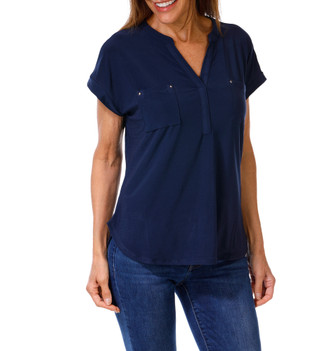 Thumbnail 1: Joie De Vivre Women's 2 Pocket V-Neckline Short Sleeve Top 