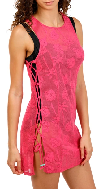 Thumbnail 3: Miken Juniors Sleeveless Crochet Swim Coverup Dress  