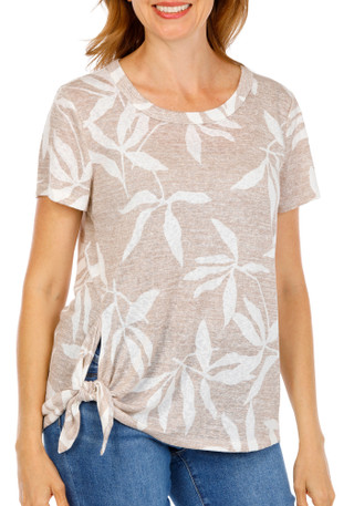 Thumbnail 1: BOBEAU Women's Floral Print Tie Front Top  