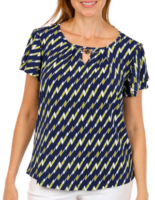 Thumbnail 1: ADRIENNE VITTADINI Women's Crepe Keyhole Neck Print Top 