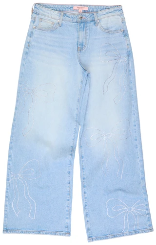 Thumbnail 1: Juicy Couture Juniors Wide Leg Embellished Bow Denim Jeans 
