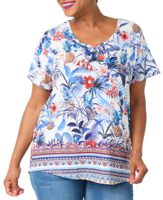 Thumbnail 1: ONE WORLD Plus Short Sleeve Print Top 