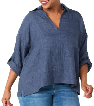 Thumbnail 1: MAX STUDIO Plus 3/4 Sleeve Roll Tab Top 