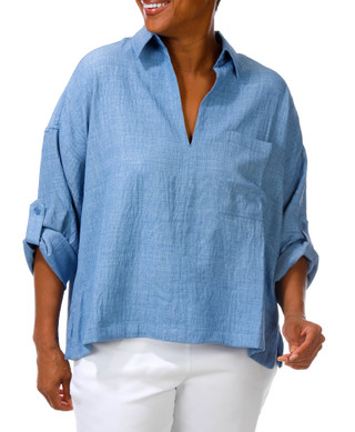 Thumbnail 1: MAX STUDIO Plus 3/4 Sleeve Roll Tab Top 