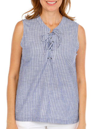 Thumbnail 2: Dash Women's Sleeveless Yard Stripe Button Down Top 