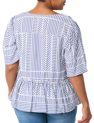 Thumbnail 2: HARPER 241 Plus Short Sleeve V-Neck Striped Top 