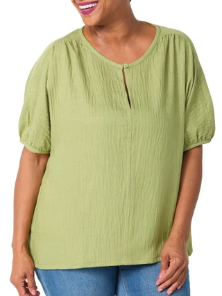 Thumbnail 1: MAX STUDIO Plus Short Sleeve Keyhole Neck Top 