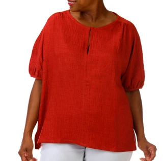 Thumbnail 2: MAX STUDIO Plus Short Sleeve Keyhole Neck Top 