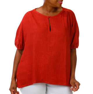 Thumbnail 1: MAX STUDIO Plus Short Sleeve Keyhole Neck Top 