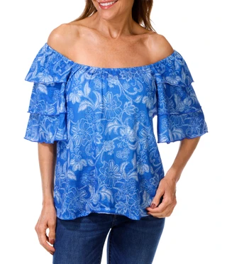 Thumbnail 1: Chenault Women's Triple Ruffle Sleeve Off The Shoulder Top 