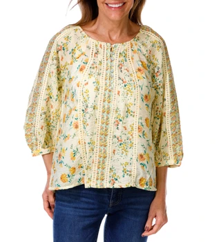 Thumbnail 1: FIGUEROA & FLOWER Women's Crochet Detail Floral Peasant Top 
