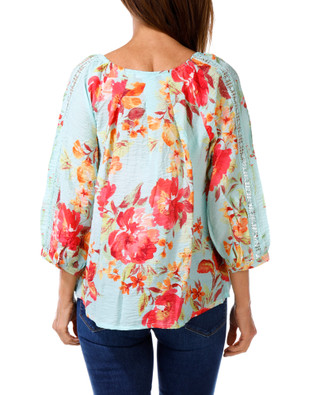 Thumbnail 2: FIGUEROA & FLOWER Women's Crochet Detail Floral Print Peasant Top 