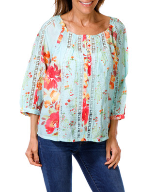 Thumbnail 1: FIGUEROA & FLOWER Women's Crochet Detail Floral Print Peasant Top 