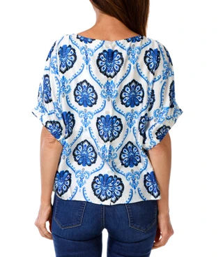 Thumbnail 2: MELLODAY Women's Satin Print Button Back Top 