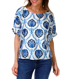 Thumbnail 1: MELLODAY Women's Satin Print Button Back Top 