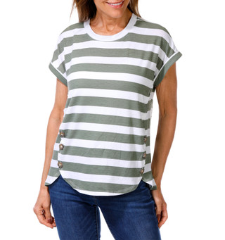 Thumbnail 1: Tru Self Women's Striped Button Accent Top 