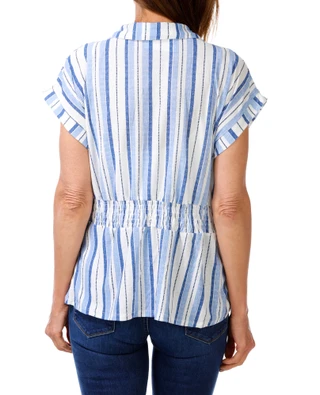 Thumbnail 2: Joie De Vivre Women's Striped Smocked Waist Button Up Top 