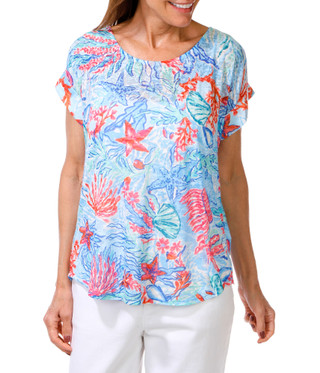 Thumbnail 2: Casey Key Women's Petite Sea Life Cuffed Sleeve Top 