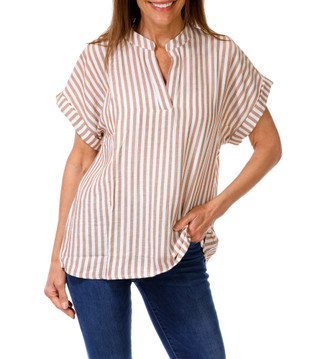Thumbnail 2: AMANA Women's V-neck Button Back Striped Top 