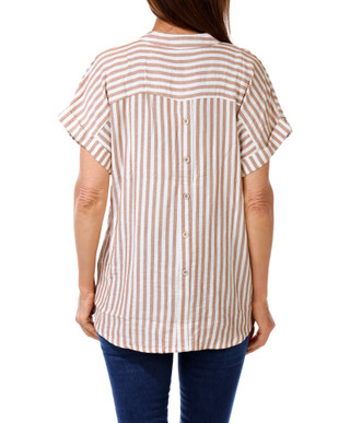 Thumbnail 4: AMANA Women's V-neck Button Back Striped Top 