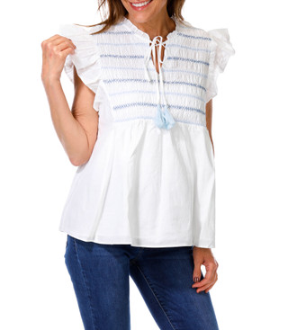 Thumbnail 1: FARMERS MARKET Women's Smocked Stitched Peasant Top 