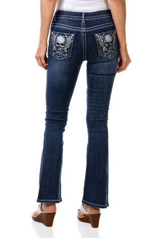 Thumbnail 1: Soho Juniors 5 Pocket Skull Bling Bootcut Jeans 