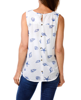 Thumbnail 2: Love Potion Women's V-neck Button Back Seashell Top 