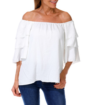Thumbnail 1: ABOVE & BEYOND Women's Triple Tier Sleeve Off The Shoulder Top 