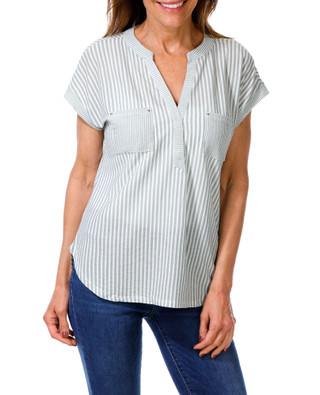 Thumbnail 1: Joie De Vivre Women's Striped V-neck Pocket Top 