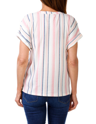 Thumbnail 2: Cure Women's Petite Quarter Zip Striped Pocket Top 