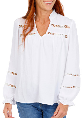 Thumbnail 2: Venus Women's Solid Crochet Trim Blouse  