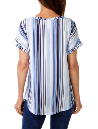 Thumbnail 2: Tru Self Women's Muti Stripe Shoulder Button Top 