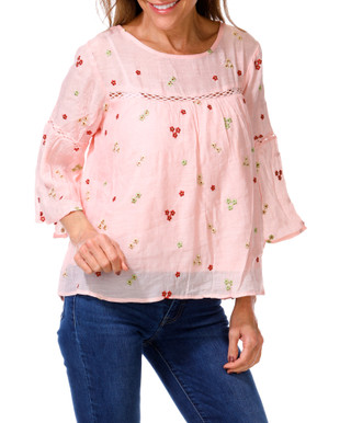 Thumbnail 1: FIGUEROA & FLOWER Women's Embroidered Crocheted Bell Sleeve Top 