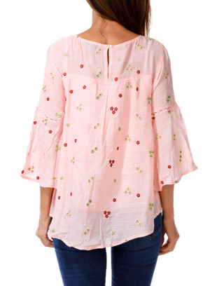 Thumbnail 2: FIGUEROA & FLOWER Women's Embroidered Crocheted Bell Sleeve Top 