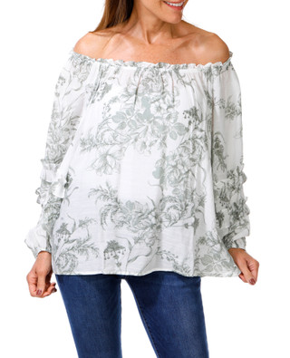 Thumbnail 1: Vivid aura Women's Floral Ruffled Sleeve Peasant Top 