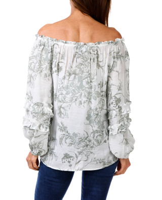 Thumbnail 2: Vivid aura Women's Floral Ruffled Sleeve Peasant Top 