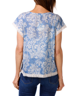 Thumbnail 2: Chenault Women's Crochet Trim Floral Linen Top 