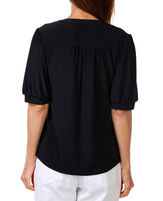 Thumbnail 2: Vivid aura Women's Open Crocheted Puff Sleeve Top 