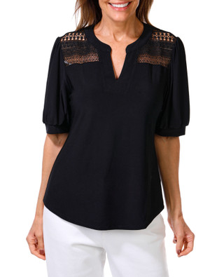 Thumbnail 1: Vivid aura Women's Open Crocheted Puff Sleeve Top 