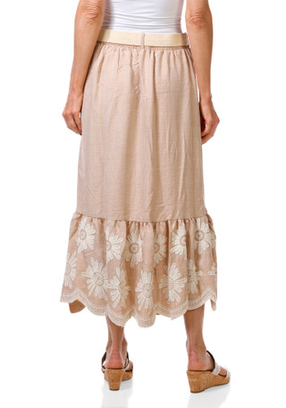 Thumbnail 3: Ana & Rose Women's Embroidered Ruffled Hem Skirt with Belt 