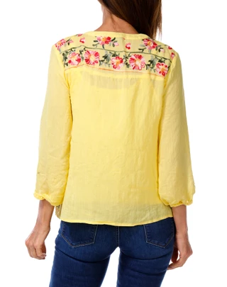 Thumbnail 4: FIGUEROA & FLOWER Women's Petite Embroidered Pin Tuck Top 