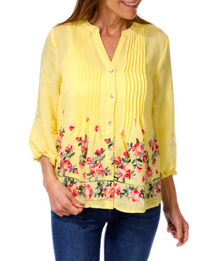Thumbnail 2: FIGUEROA & FLOWER Women's Petite Embroidered Pin Tuck Top 