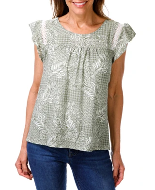 Thumbnail 1: Joie De Vivre Women's Crochet Detail Peasant Top 
