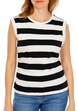 Thumbnail 1: Sanctuary Women's Striped Side Ruched Muscle Top 