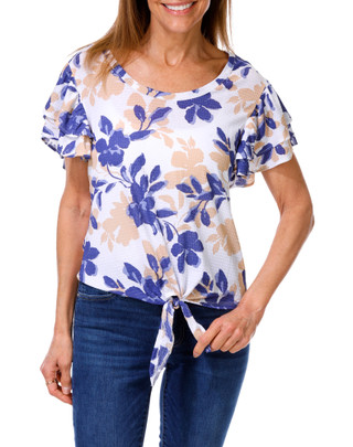 Thumbnail 1: Kate Park Women's Floral Print Tie Front Top  