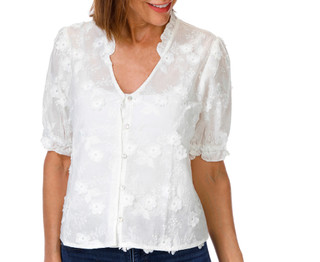 Thumbnail 1: Nanette Lepore Women's Flower Applique Button Front Top 