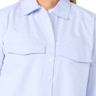 Thumbnail 3: ABS Women's Long Sleeve Rhinestone Cropped Button Down Top 