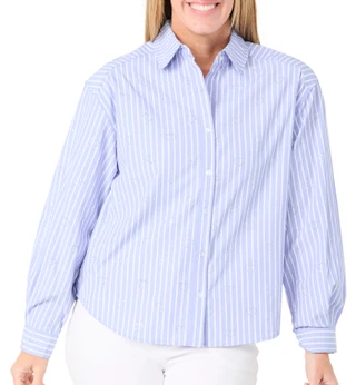 Thumbnail 1: Nanette Lepore Women's Long Sleeve Stripe Embellished Top 